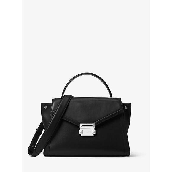 Michael Kors Whitney Medium Leather Crossbody Satchel Black - Picture 1 of 13